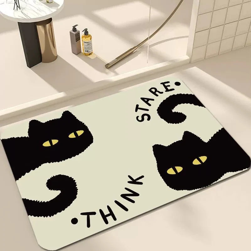 Black Cartoon Cat Door Mat for Living Room and Bedroom