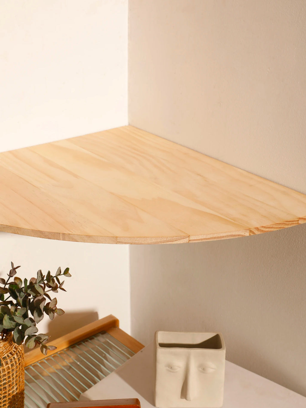 Burlywood Wood Floating Corner Shelf for Living Room