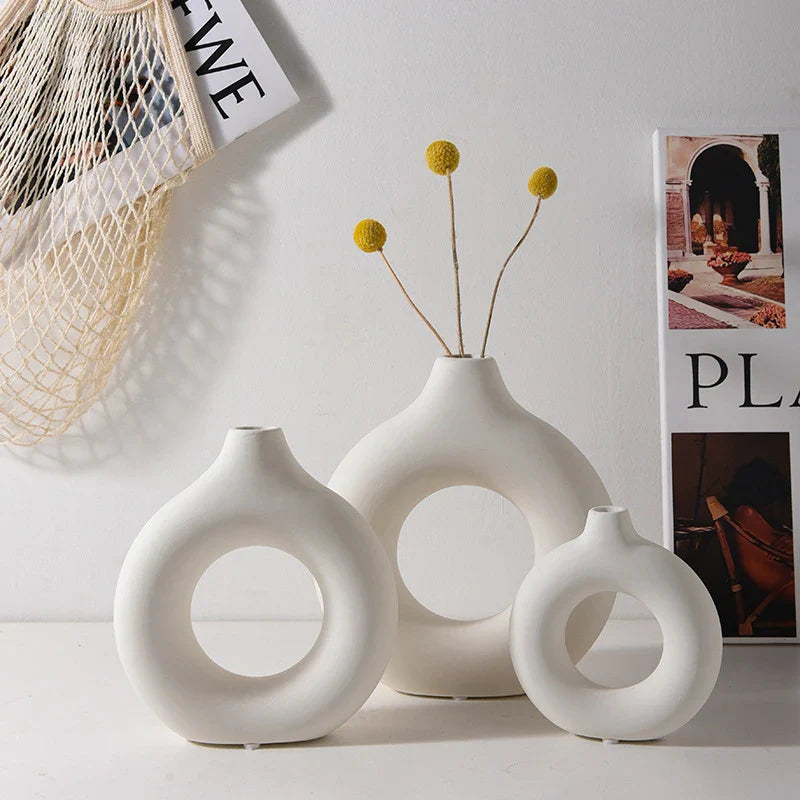 Nordic White Plastic Flower Vase for Home Decor